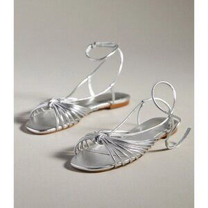 Anthropologie Strappy Flat Sandals Women 9 Silver Leather Gladiator Bohemian Chi